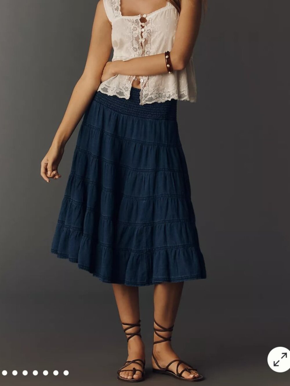 Pilcro Reese Smocked Midi Skirt in Cross-Weave Cotton